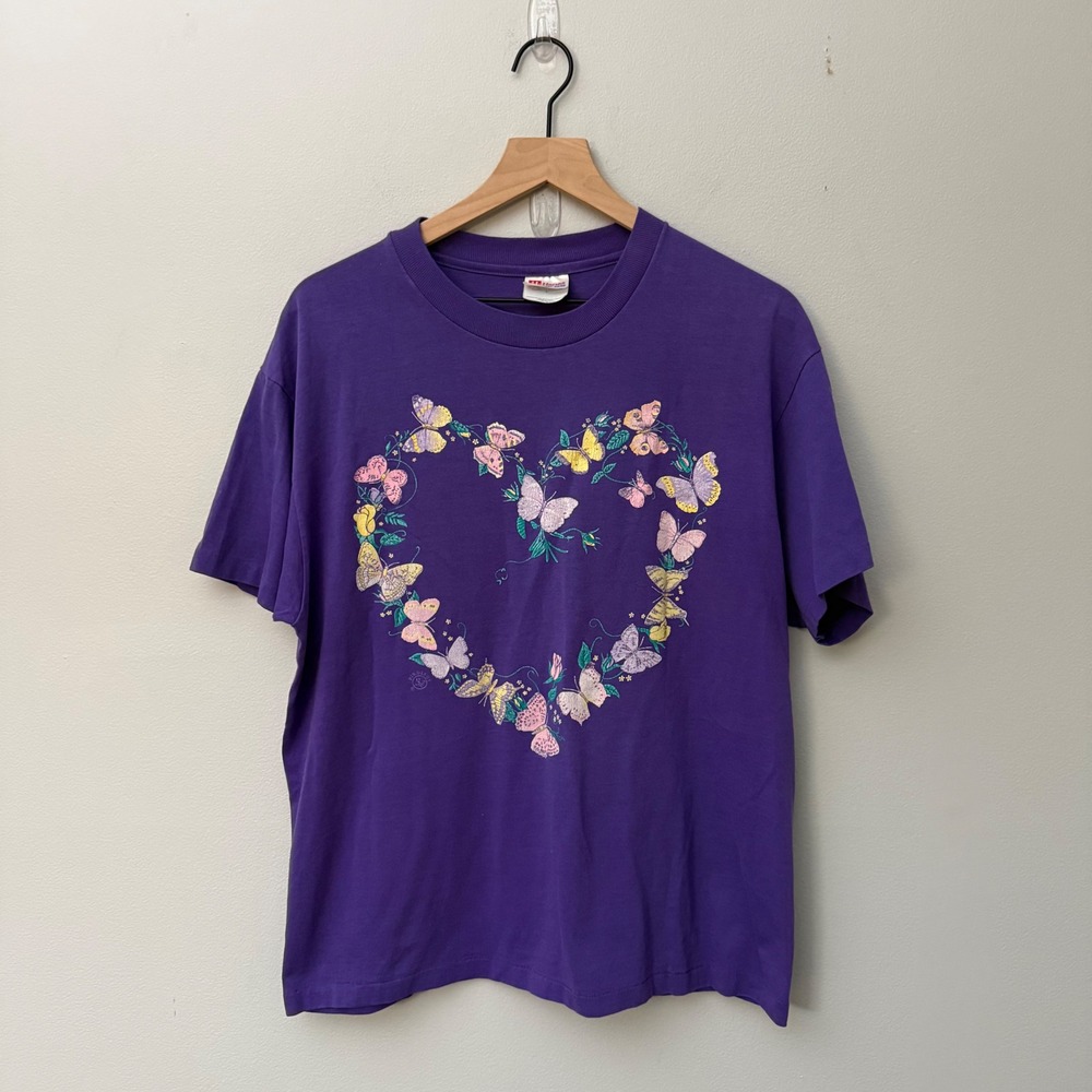 Vintage L Birdlegs Butterfly Heart T-Shirt Single Stitch Whimsy Fairy Grandma